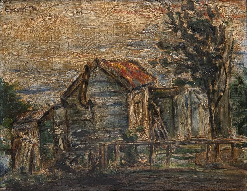 Landschap met huisje Oil Painting by Elie Smalhout