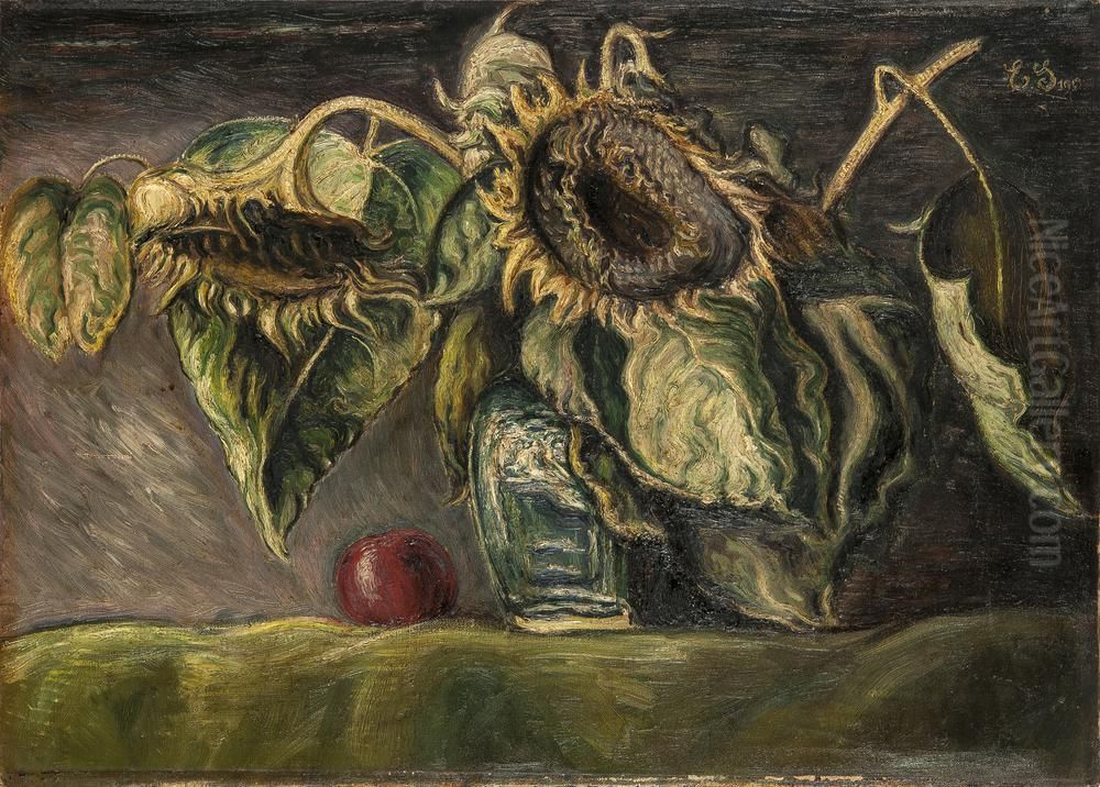 Bloemstilleven met zonnebloemen Oil Painting by Elie Smalhout