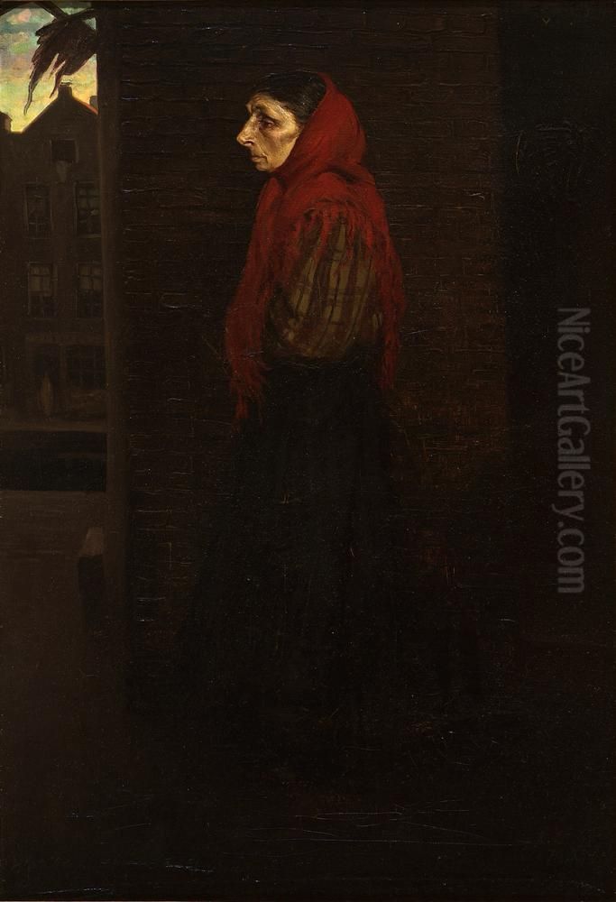 Vrouw Mof Oil Painting by Albert Hahn