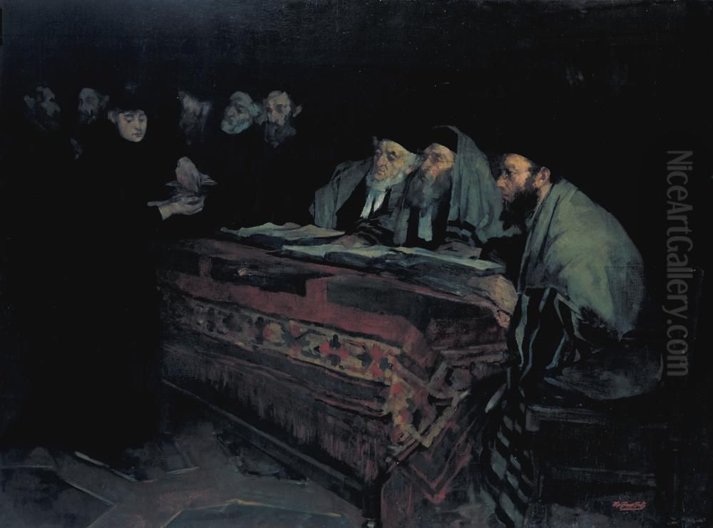 Overhandiging van de Joodse echtscheidingsbrief Oil Painting by Eduard Frankfort