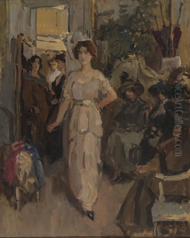 Fashion show at Hirsch & Cie. Oil Painting by Isaac Lazarus Israels