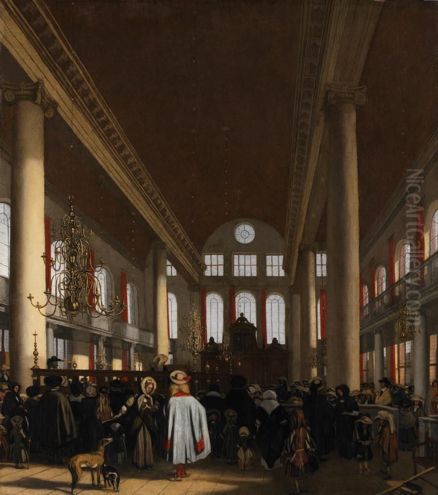 Interieur van de Portugese Synagoge te Amsterdam Oil Painting by Emanuel de Witte