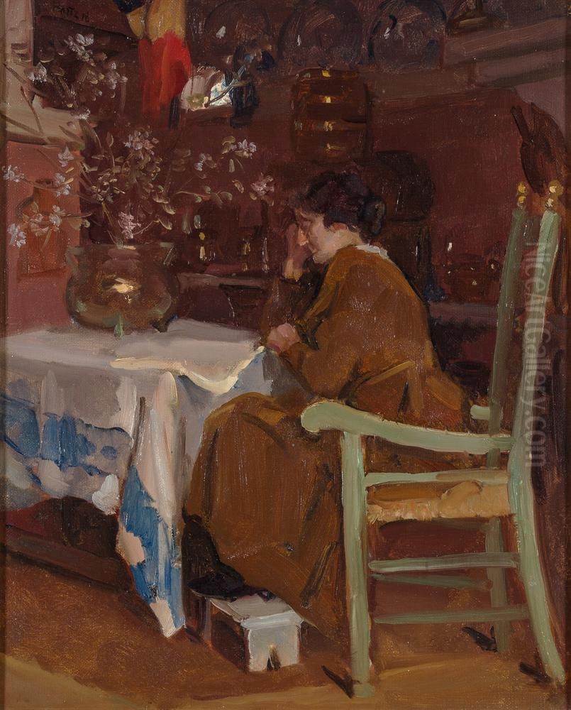 Lezende vrouw Oil Painting by Louis Hartz