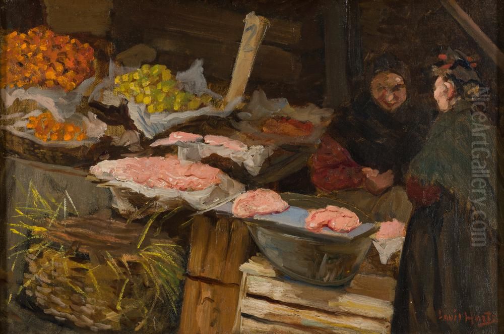 Marktstalletje Oil Painting by Louis Hartz