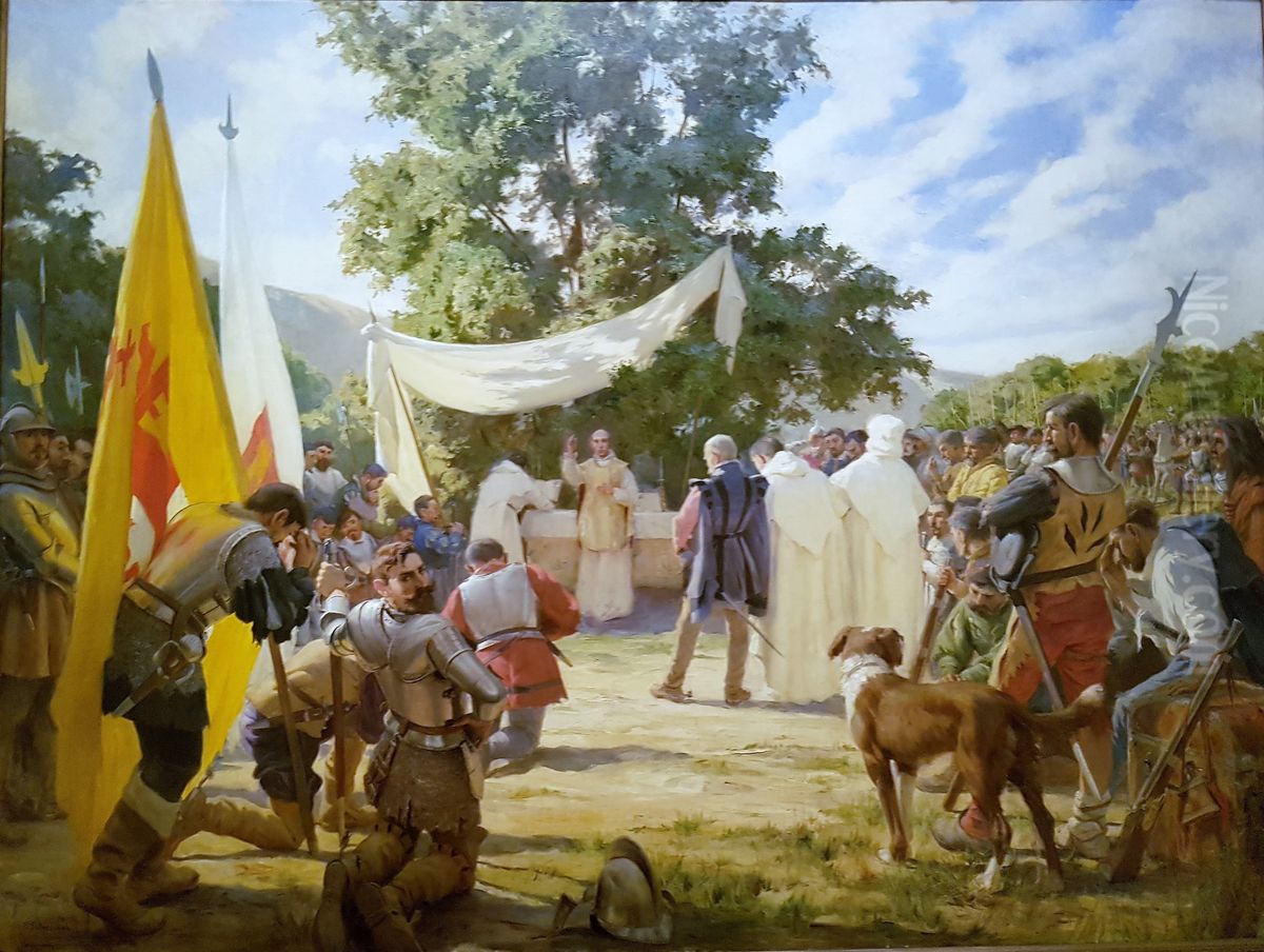 La primera misa celebrada en Chile Oil Painting by Pedro Subercaseaux