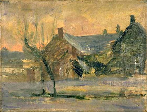 Suburbs of Paris (snowscape) Oil Painting by Kuroda Seiki