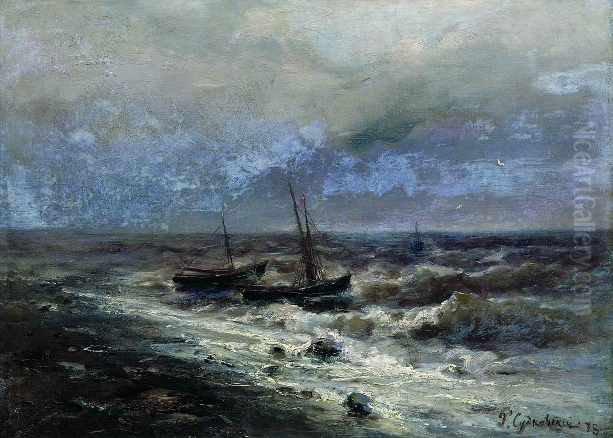 Stormy Seascape (1878) Oil Painting by Rufin Sudkovsky