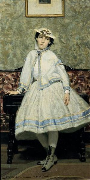 Portrat von Alaide Banti im weissen Kleid Oil Painting by Giovanni Boldini