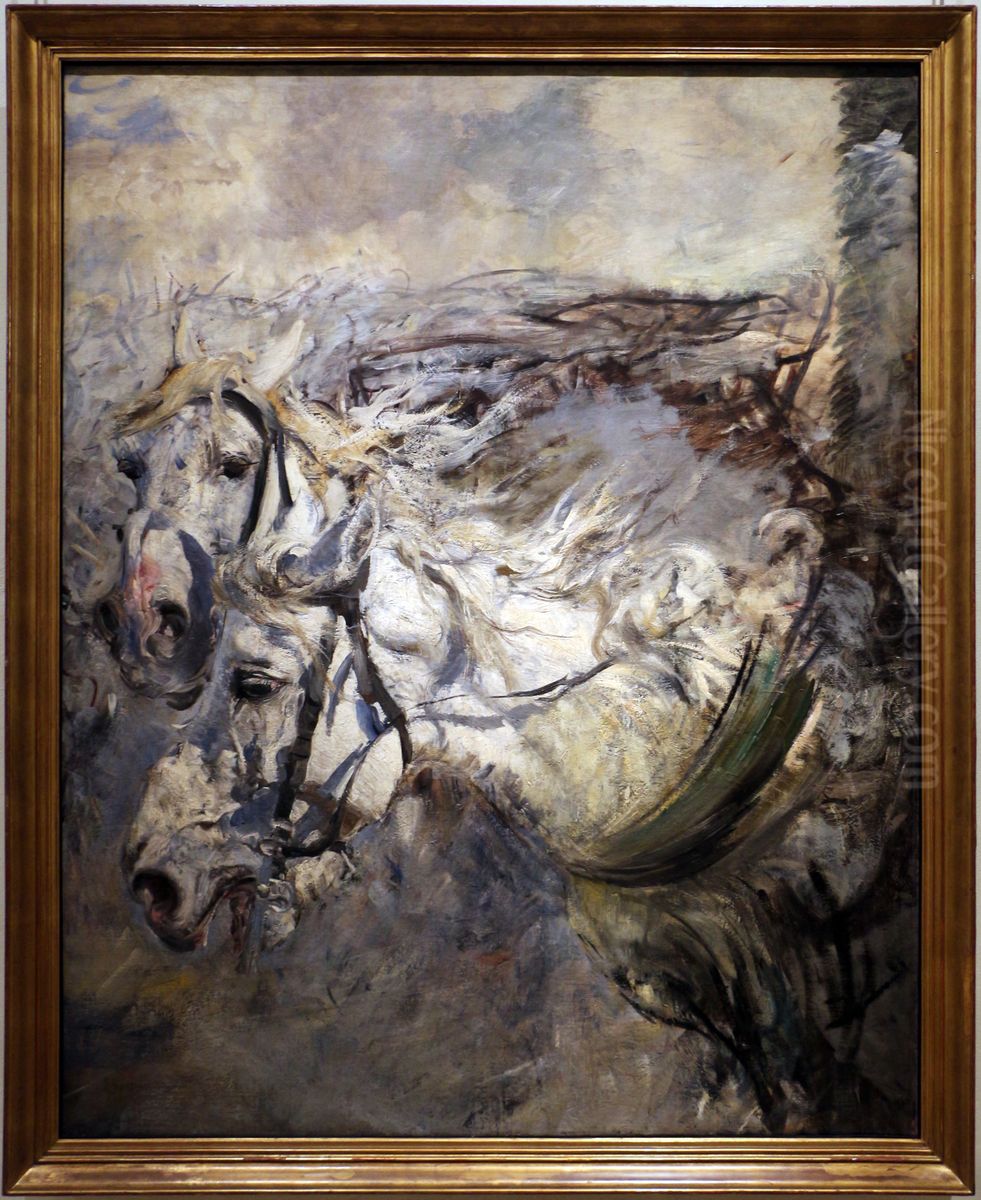 Deux Chevaux blancs Oil Painting by Giovanni Boldini