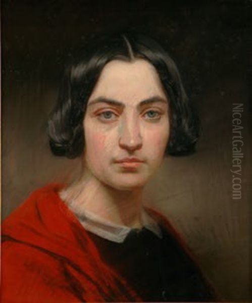 Autoportrait au gilet rouge Oil Painting by Marie Anne Rosalie Thevenin