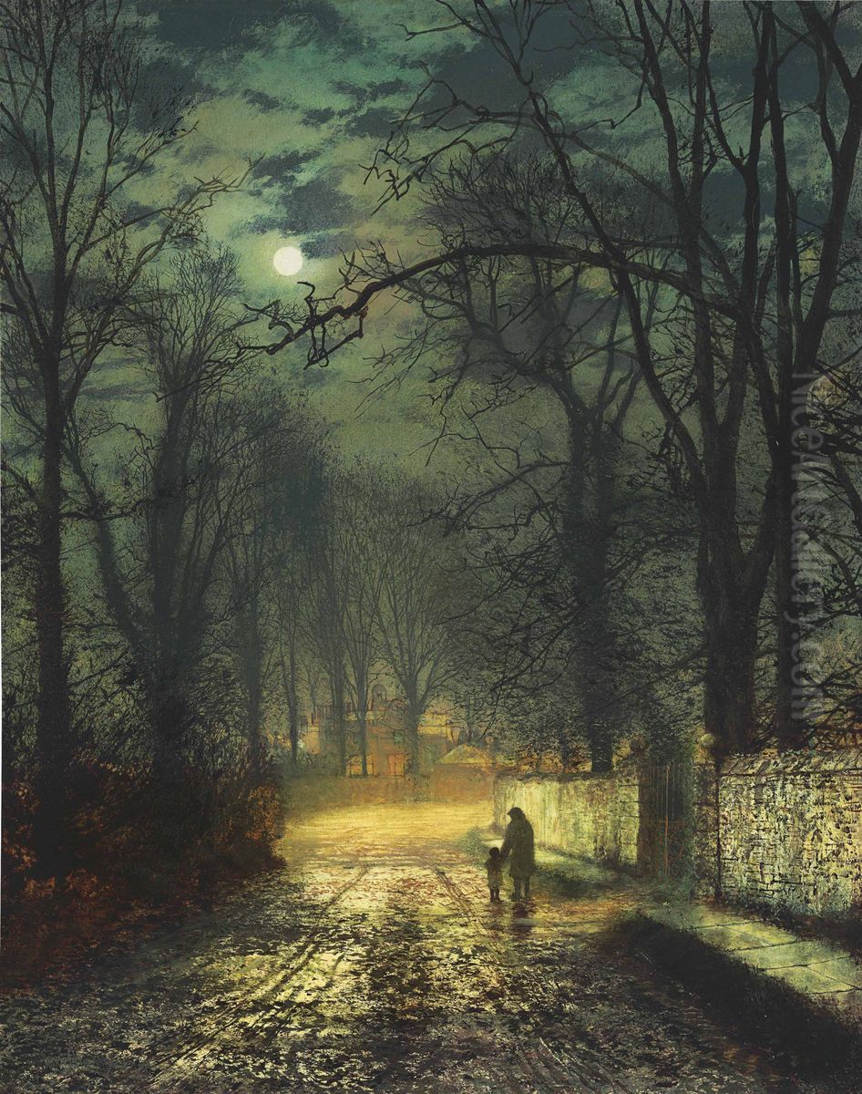 Una calle iluminada por la luna Oil Painting by John Atkinson Grimshaw