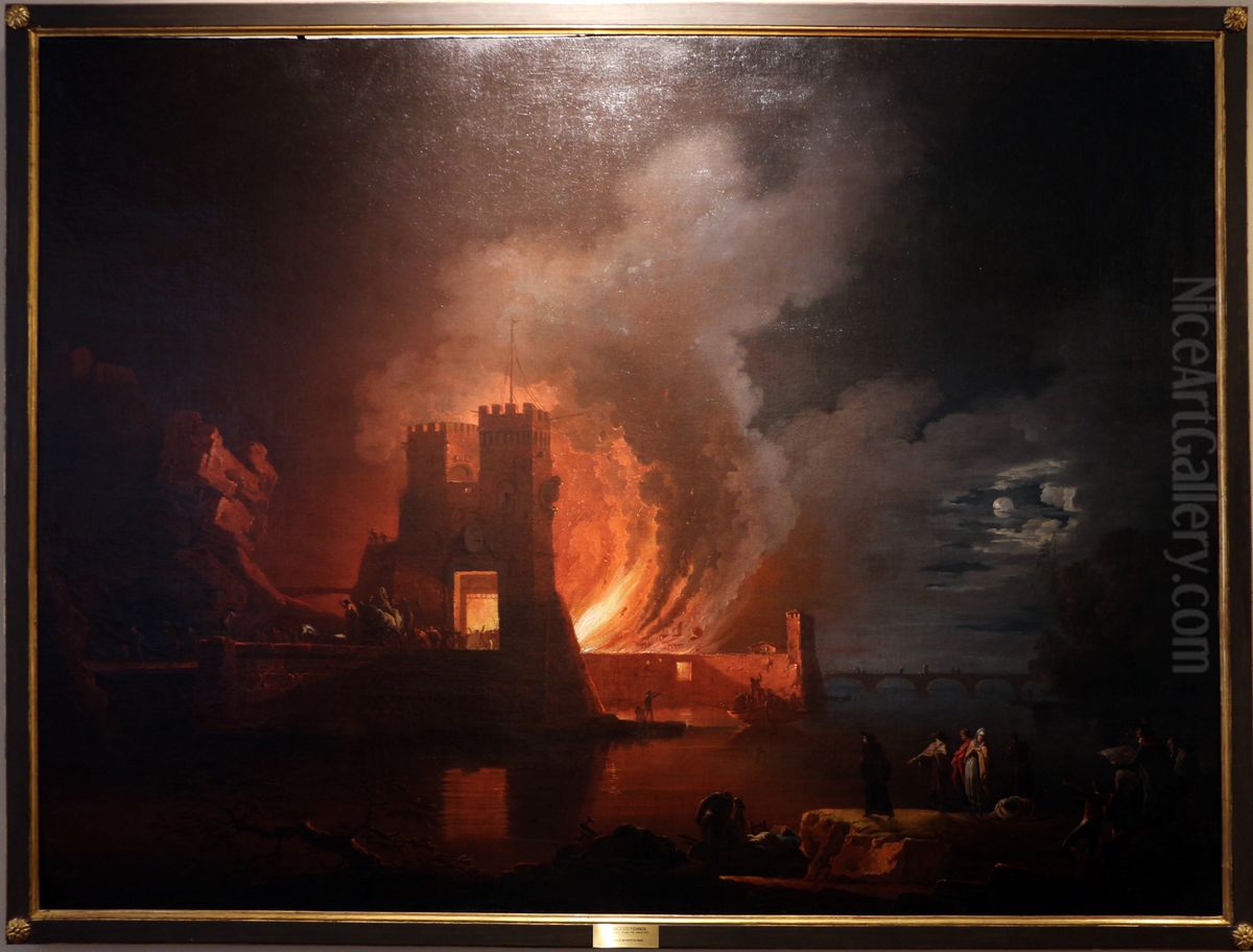 Incendio di un porto di mare Oil Painting by Francesco Fidanza