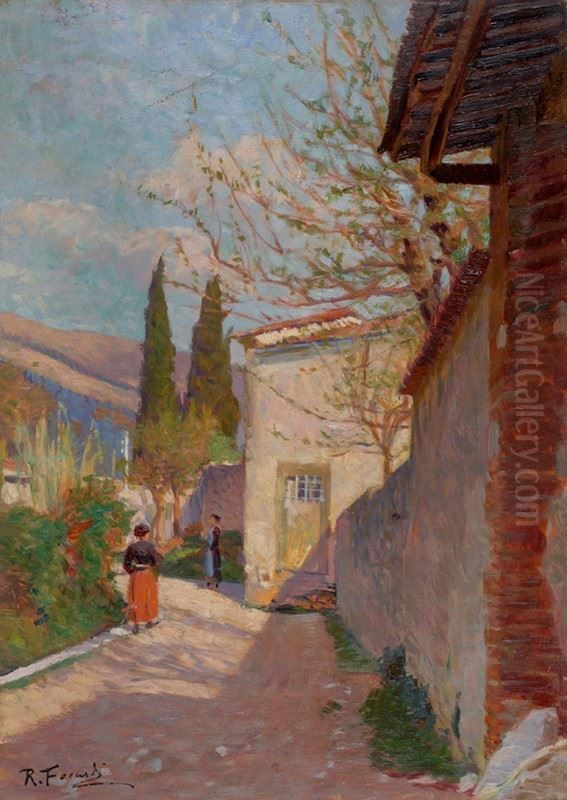 Figures in the courtyard Oil Painting by Ruggero Focardi