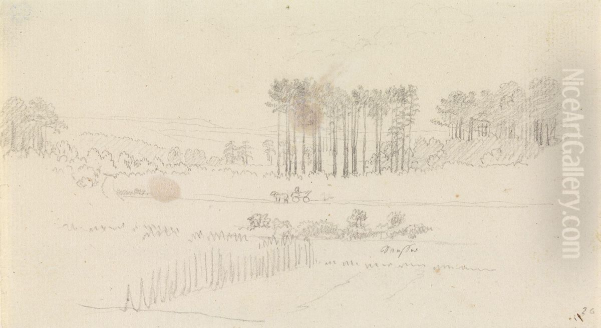 Landschaft mit hohen Kiefern und Pferdewagen Oil Painting by Caspar David Friedrich