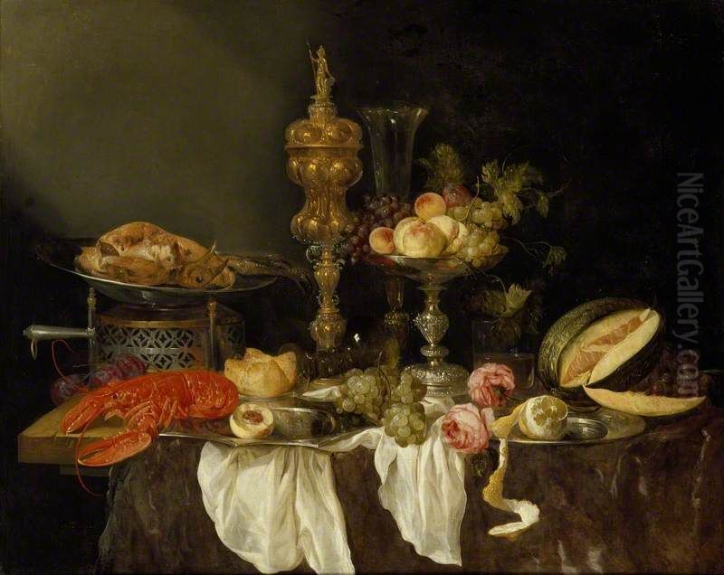 Still Life with a Lobster and Turkey Oil Painting by Abraham Van Beijeren