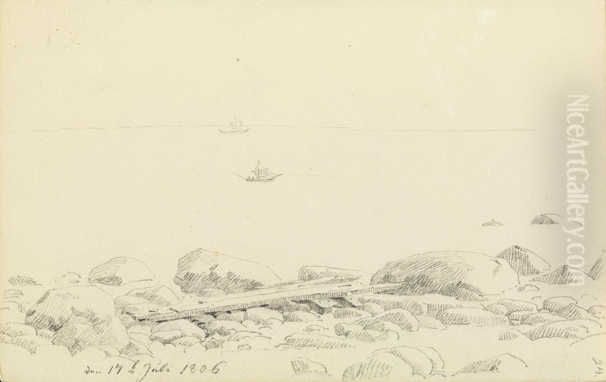 Steiniges Ufer mit angeschwemmten Schiffsplanken Oil Painting by Caspar David Friedrich