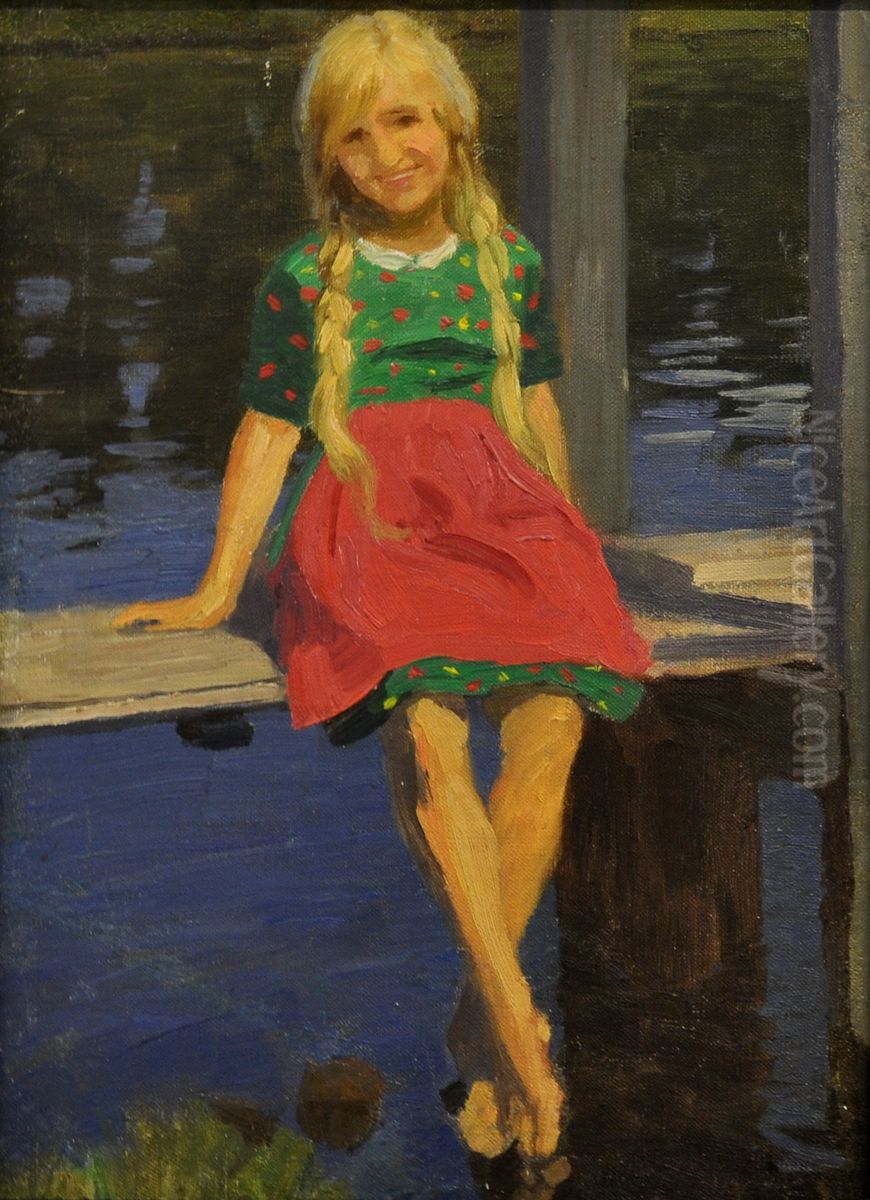 Portrat Hilde Fugel am Steg Oil Painting by Gebhard Fugel