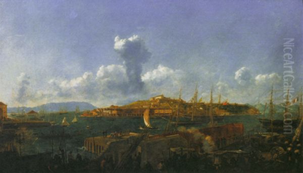 Ilha das Cobras ('island of the snakes') and the works at the 'Cais do Mineiros' quay Oil Painting by Felix Taunay, Baron of Taunay