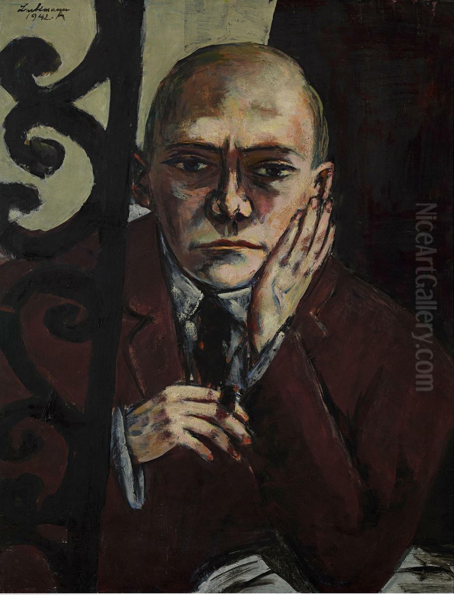 Selbstbildnis an der Bar Oil Painting by Max Beckmann