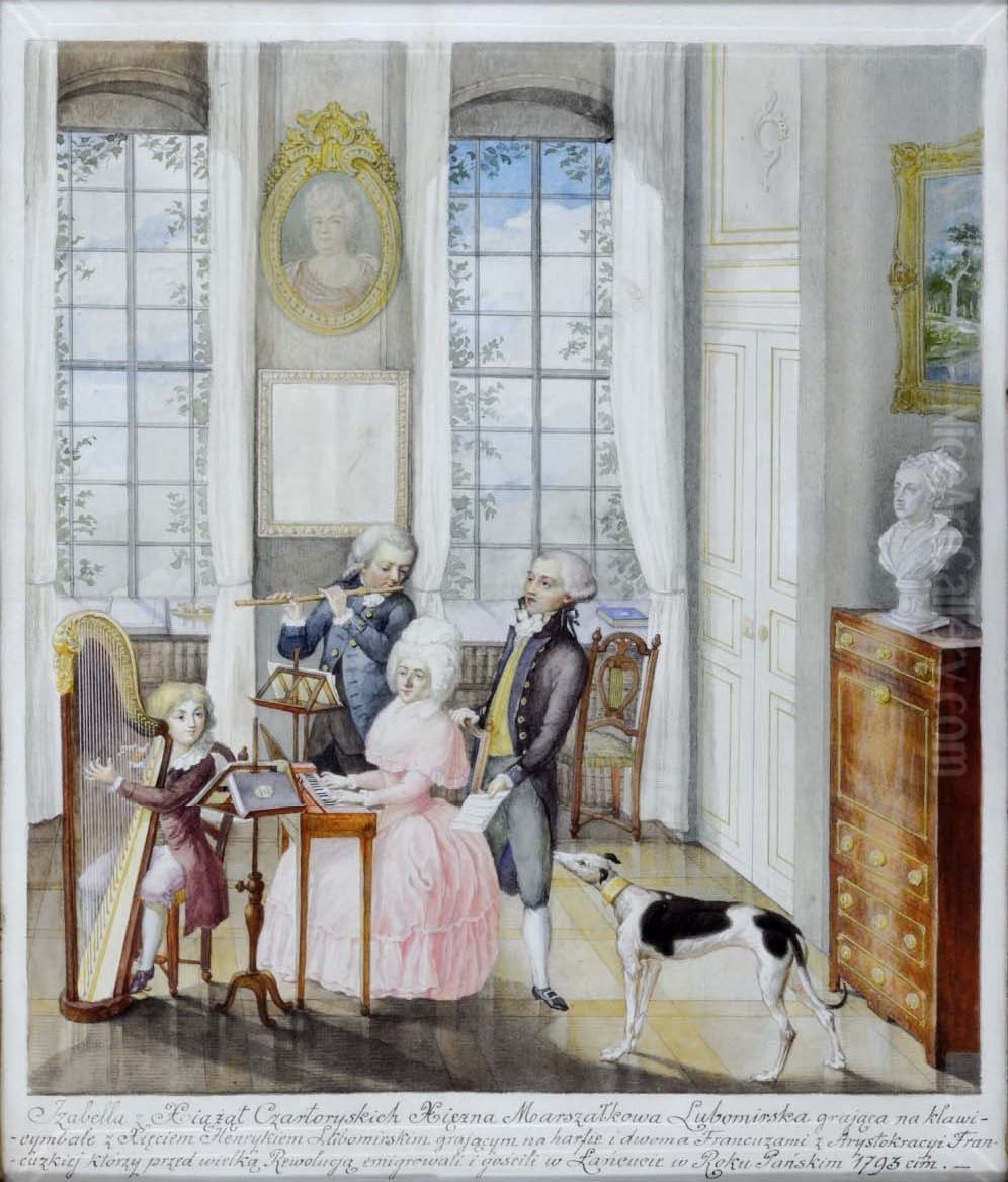 Scena z koncertujacym triem. Oil Painting by Christian Gottlieb Geissler