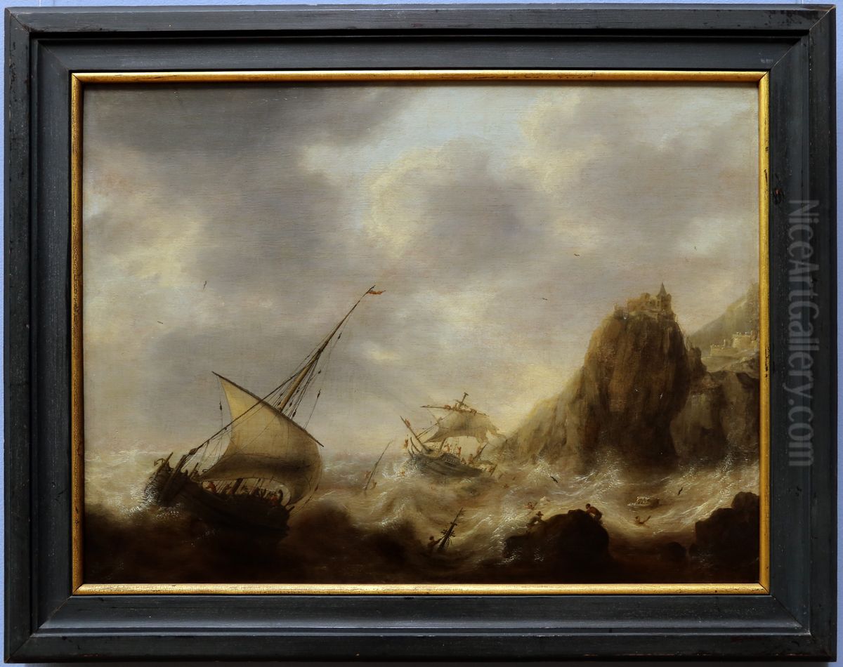 tempesta presso una costa di scogli Oil Painting by Jacob Adriaensz Bellevois