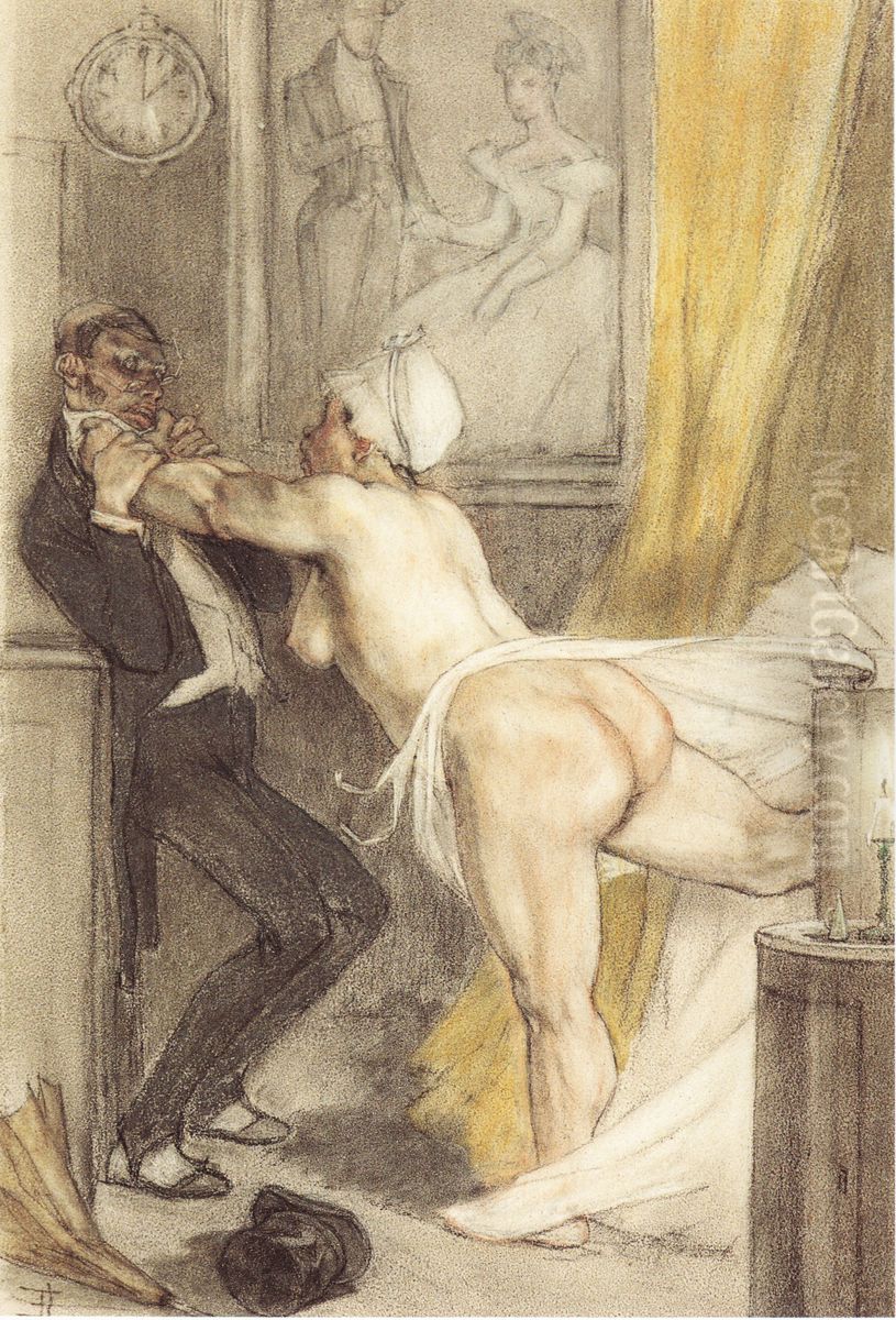 Passe minuit (le retour fait aimer l'absence) Oil Painting by Felicien Rops
