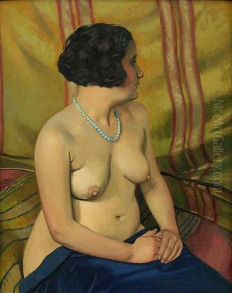 Femme au collier bleu Oil Painting by Felix Vallotton