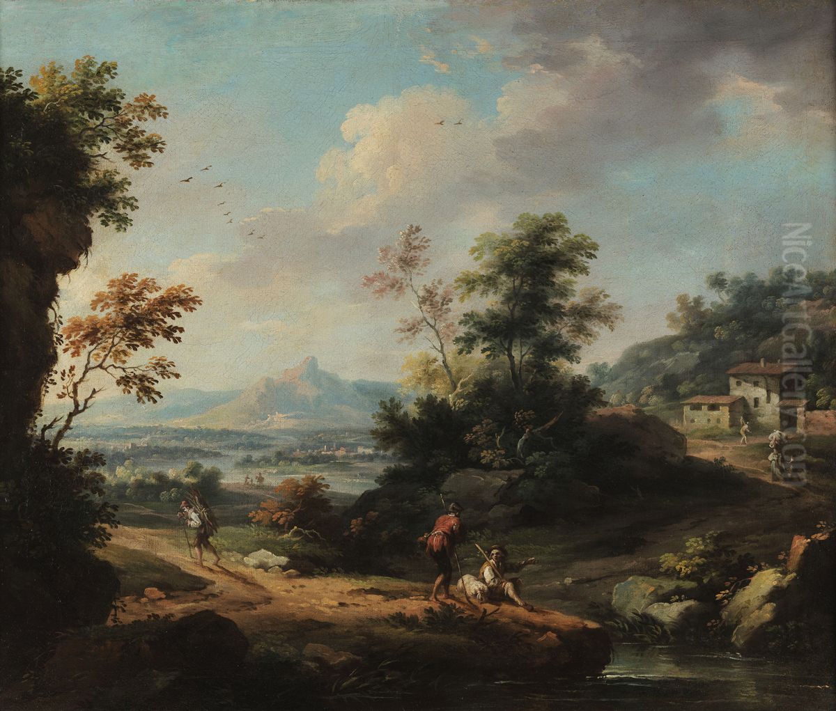 Landscape with figures Oil Painting by Vittorio Amedeo Cignaroli