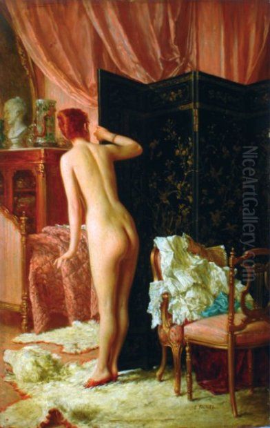 Nu au paravent. Oil Painting by Eugene Fichel
