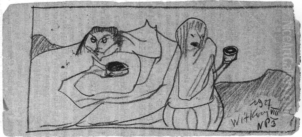 A drawing on the back of a postcard from August 3, 1927 Oil Painting by Stanislaw Ignacy Witkiewicz (Witkacy)