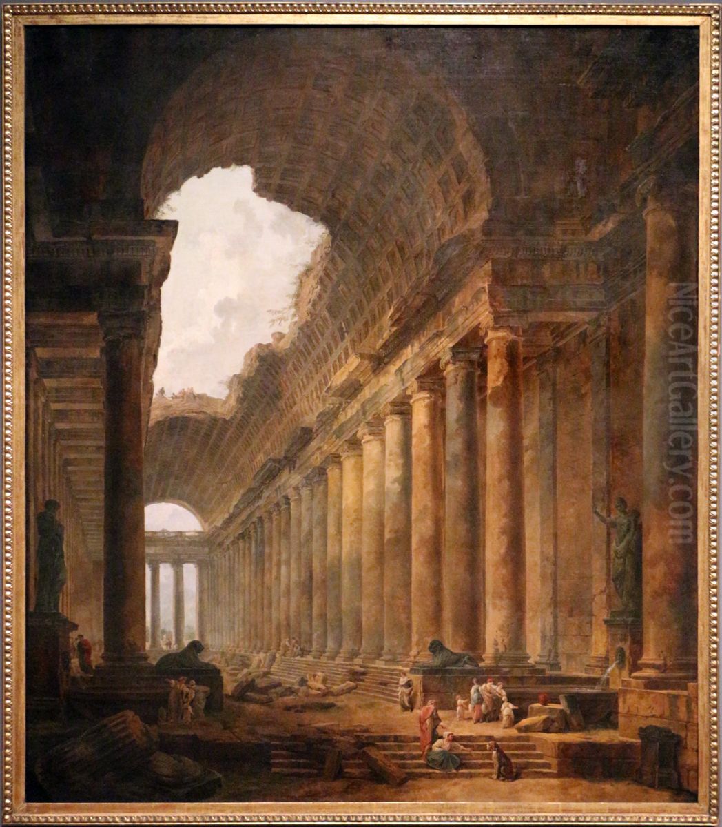 The old Temple Oil Painting by Hubert Robert
