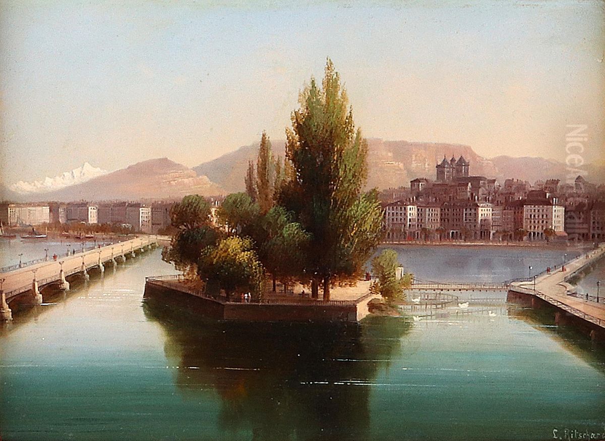 Blick auf den Genfer See Oil Painting by Hubert Sattler