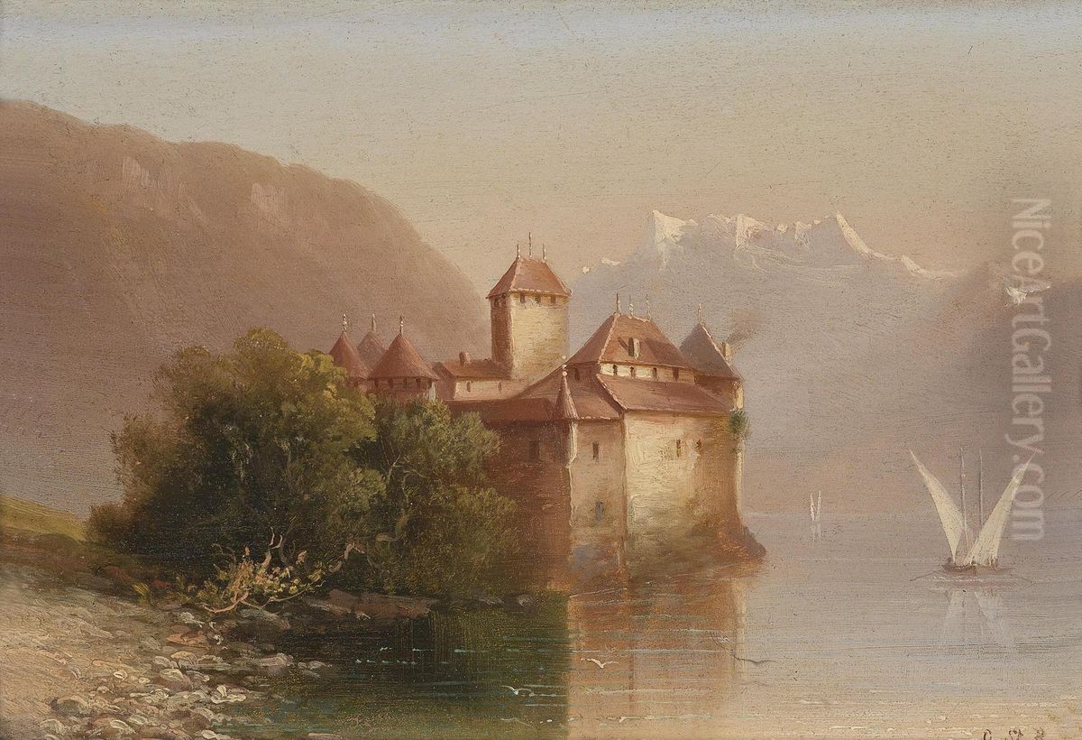 Blick auf Schloss Chillon Oil Painting by Hubert Sattler