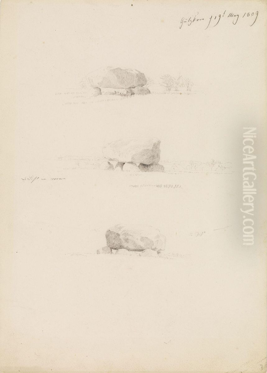 Studien von Hunengrabern bei Gutzkow Oil Painting by Caspar David Friedrich