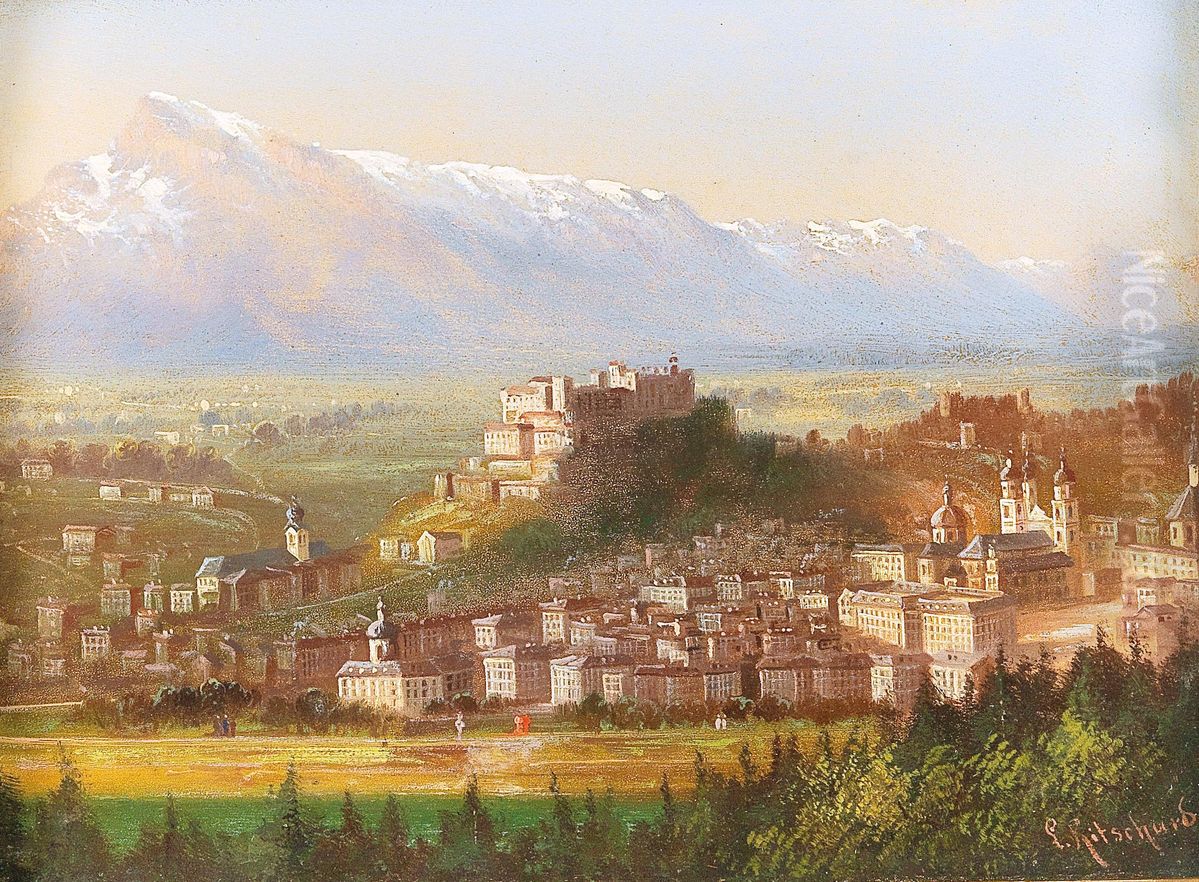 Blick von Salzburg Oil Painting by Hubert Sattler