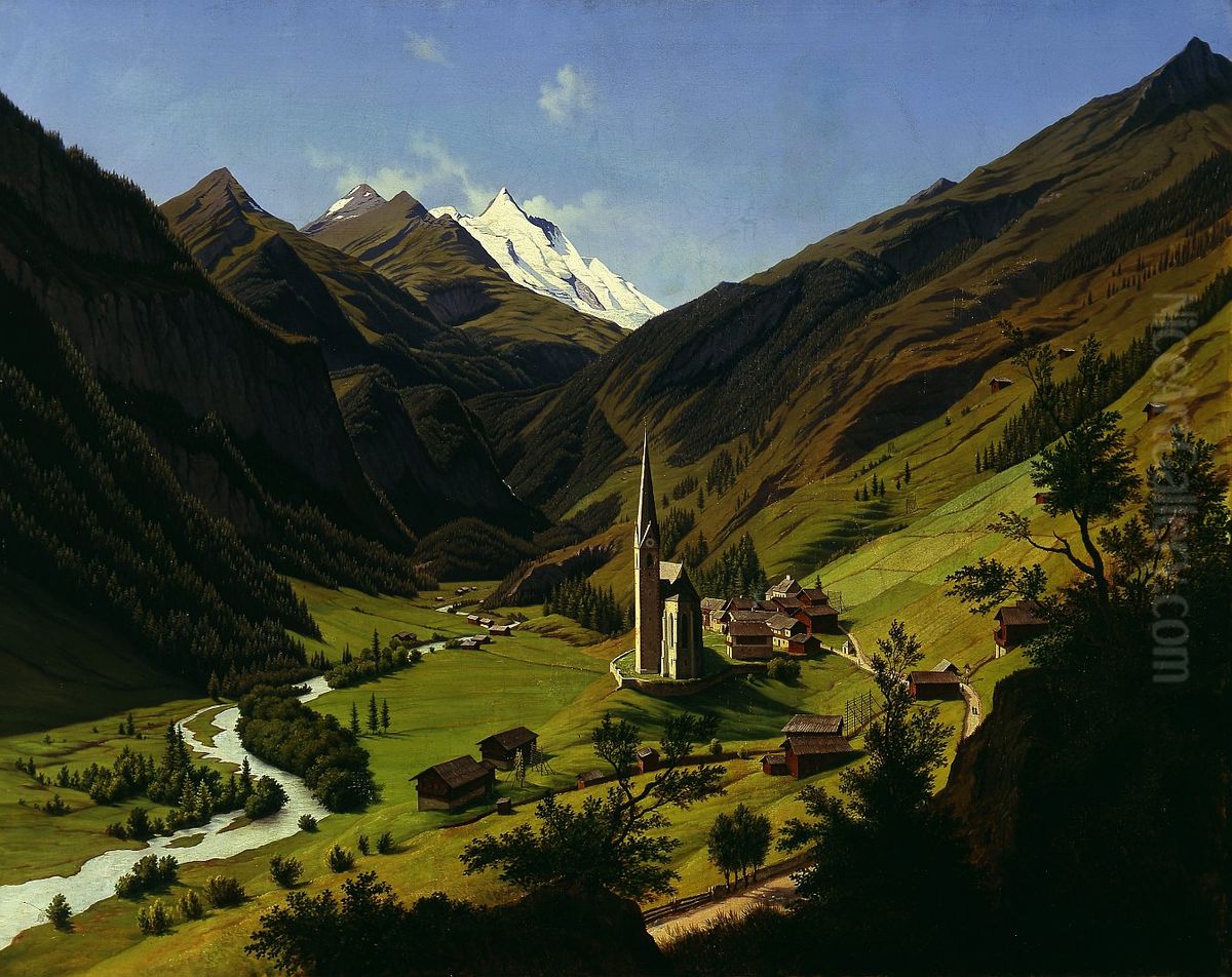 The village Heiligenblut Grossglockner in the background Oil Painting by Hubert Sattler