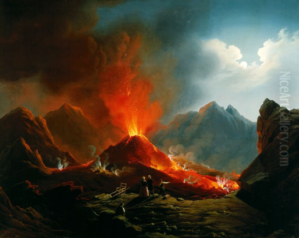 Vulkanausbruch am Vesuv (Italien) Oil Painting by Hubert Sattler