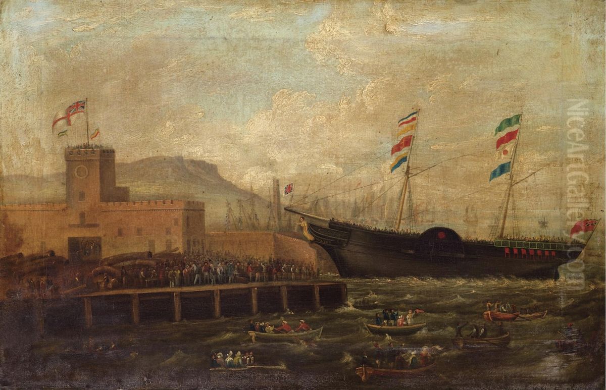 Launch of the Steamship Aurora from Belfast Harbour Oil Painting by Hugh Frazer