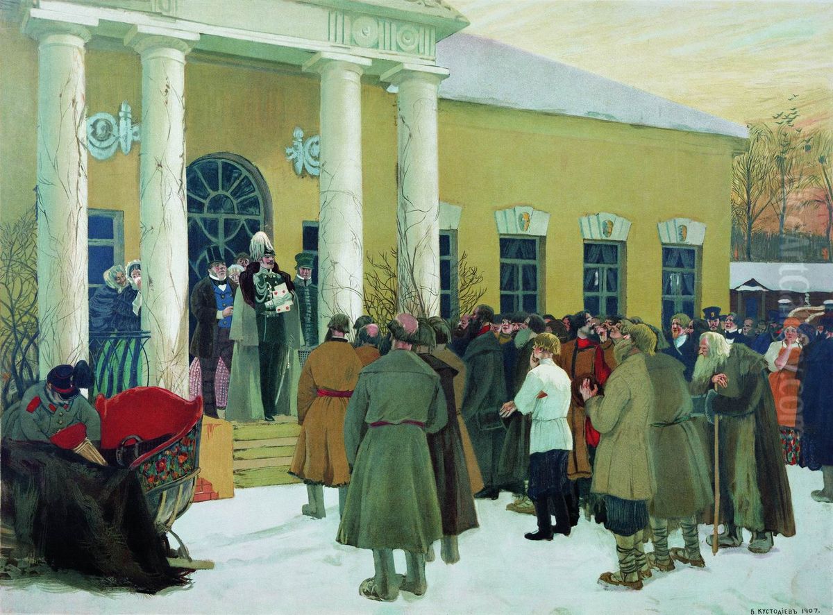 Reading of the Manifest (Liberation of peasants) Oil Painting by Boris Kustodiev