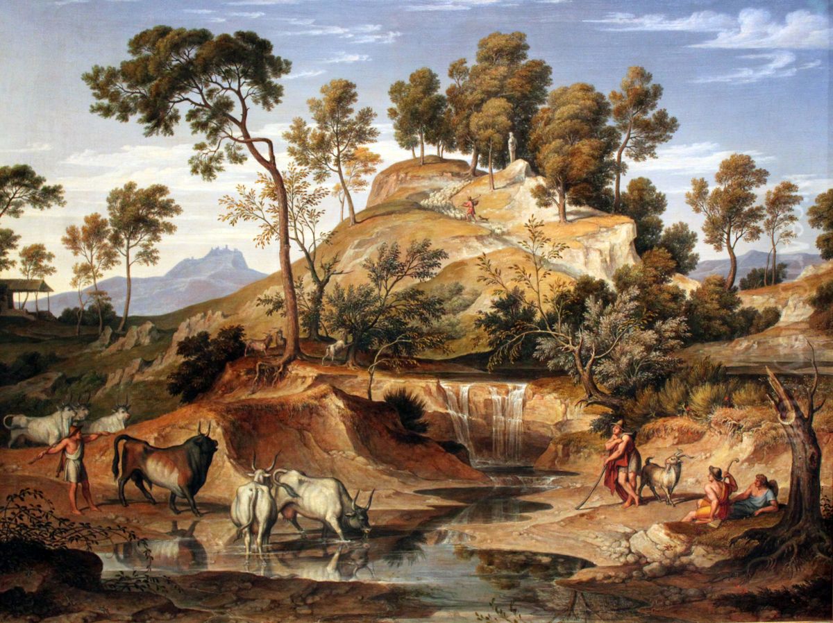 Serpentara Landscape with Herdsmen and cows at a Spring Oil Painting by Joseph Anton Koch