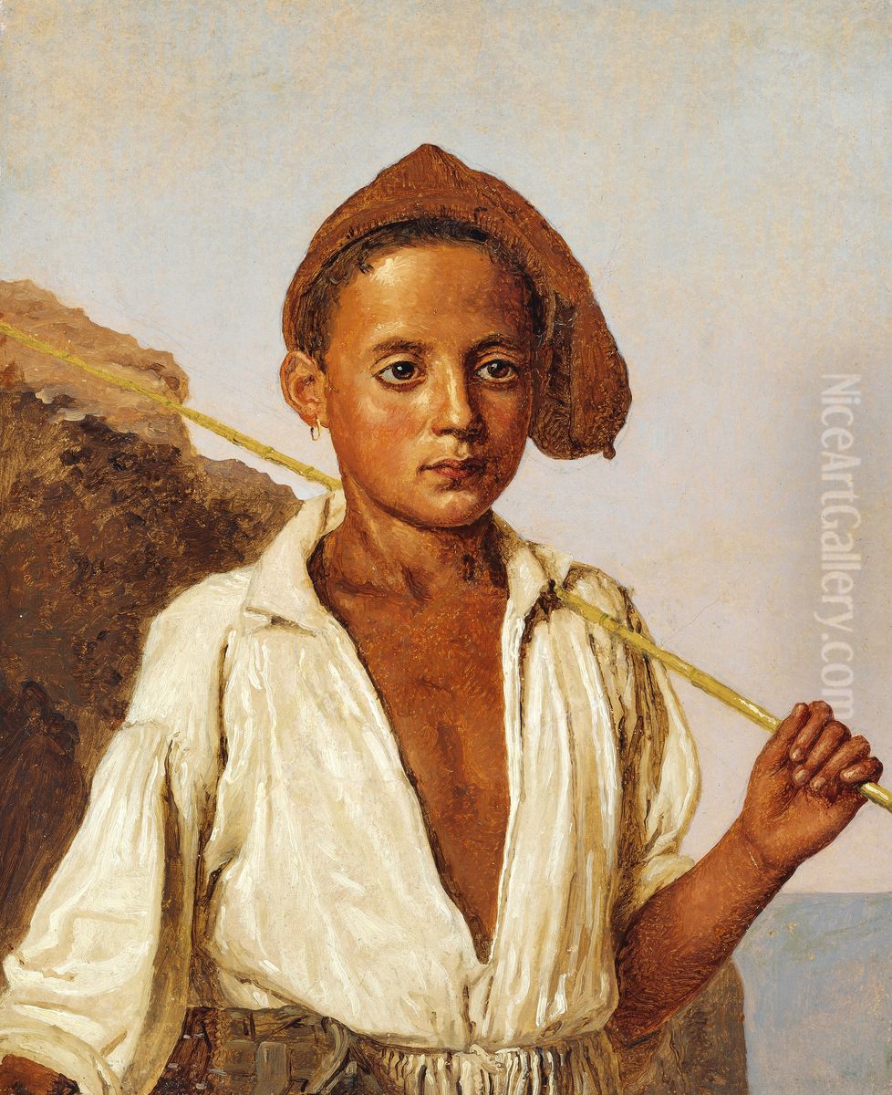 A little boy from Capri. Oil Painting by Christen Kobke