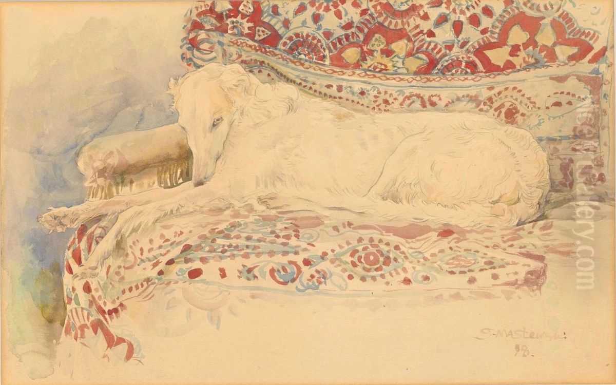 Greyhound Oil Painting by Stanislaw Maslowski