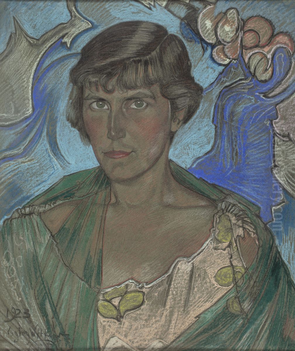 Portrait of a Woman in a Green Scarf Oil Painting by Stanislaw Ignacy Witkiewicz (Witkacy)