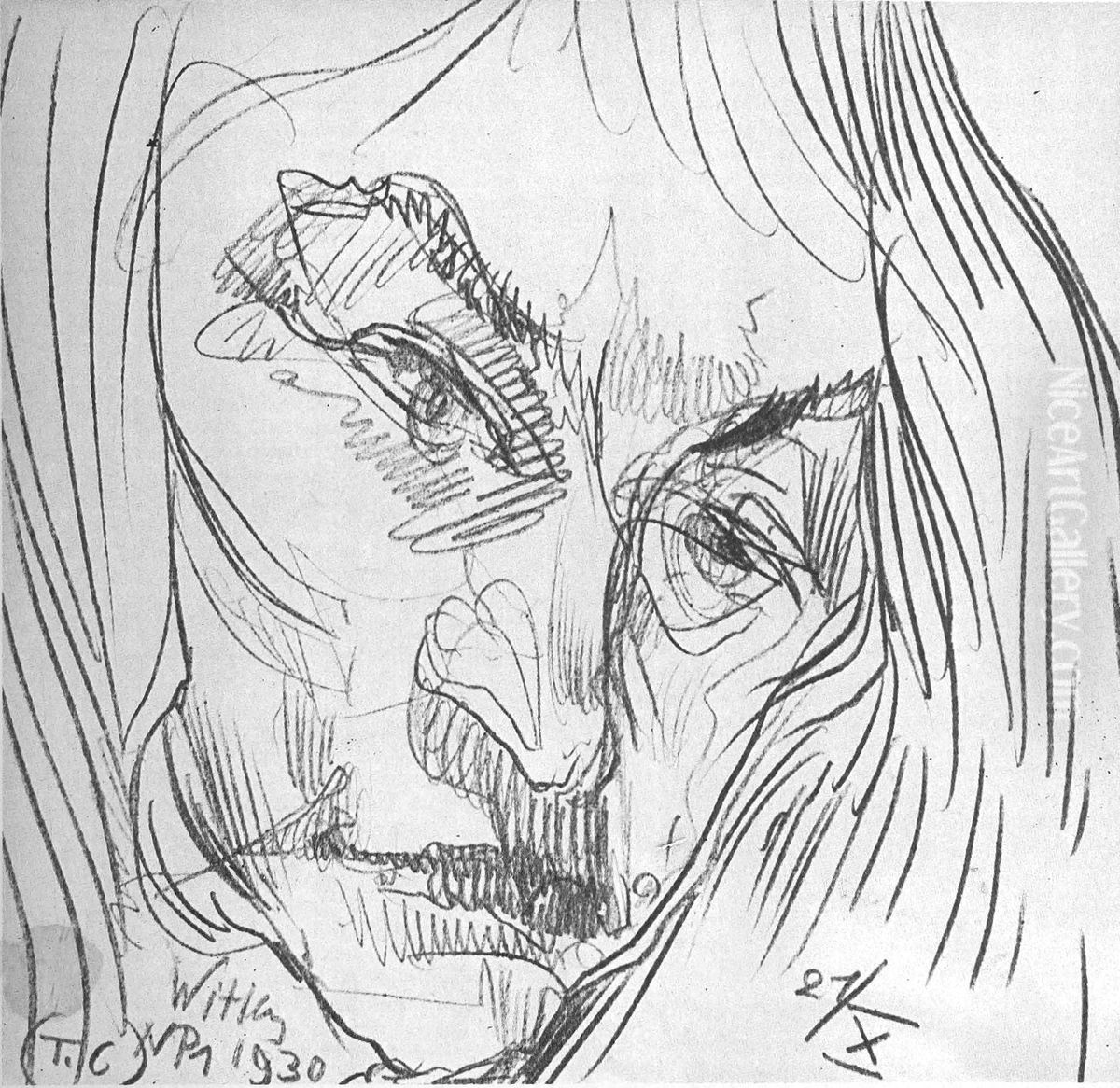 Self Portrait, with long hair Oil Painting by Stanislaw Ignacy Witkiewicz (Witkacy)