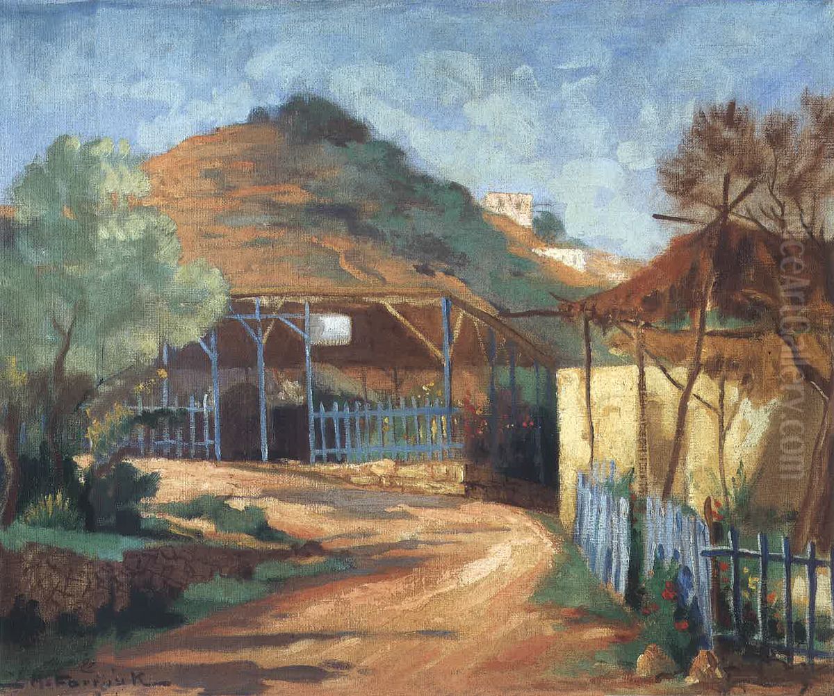 A Coffee House at Chemlane. Oil Painting by Moustafa Farroukh