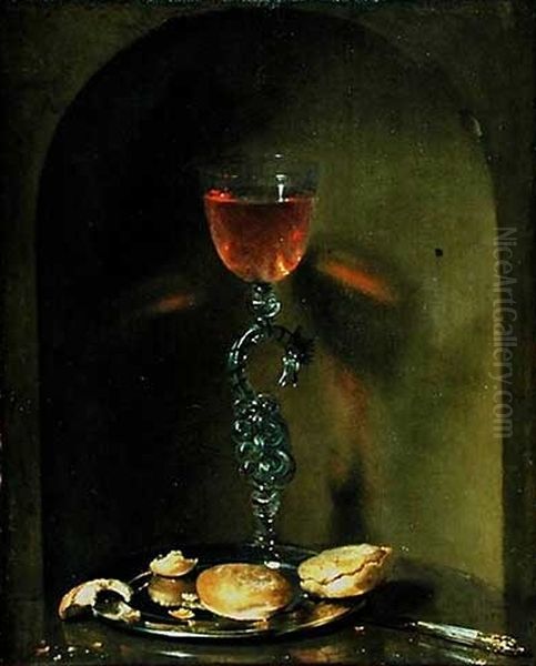 Still Life with Bread and Wine Glass Oil Painting by Willem Kalf