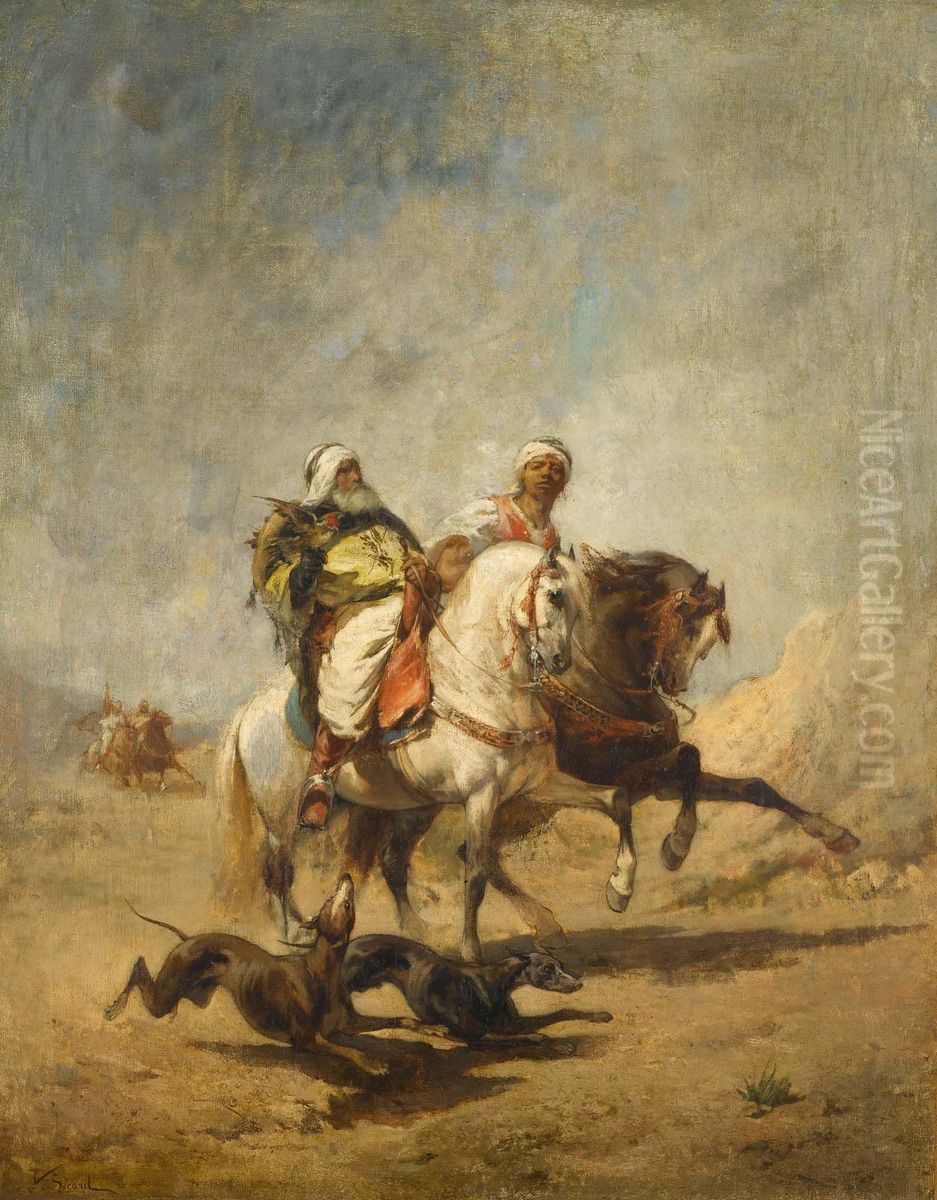 Two Bedouins hunting Oil Painting by Nicolas Sicard
