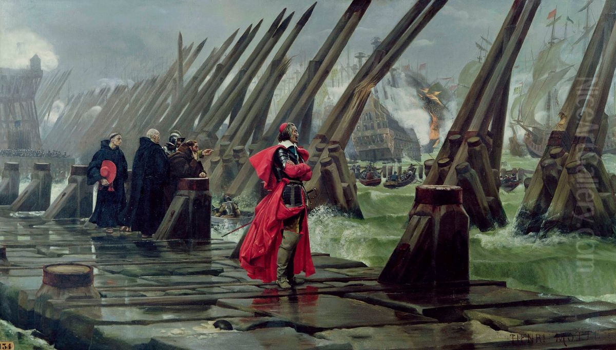 Richelieu on the Sea Wall of La Rochelle Oil Painting by Henri-Paul Motte