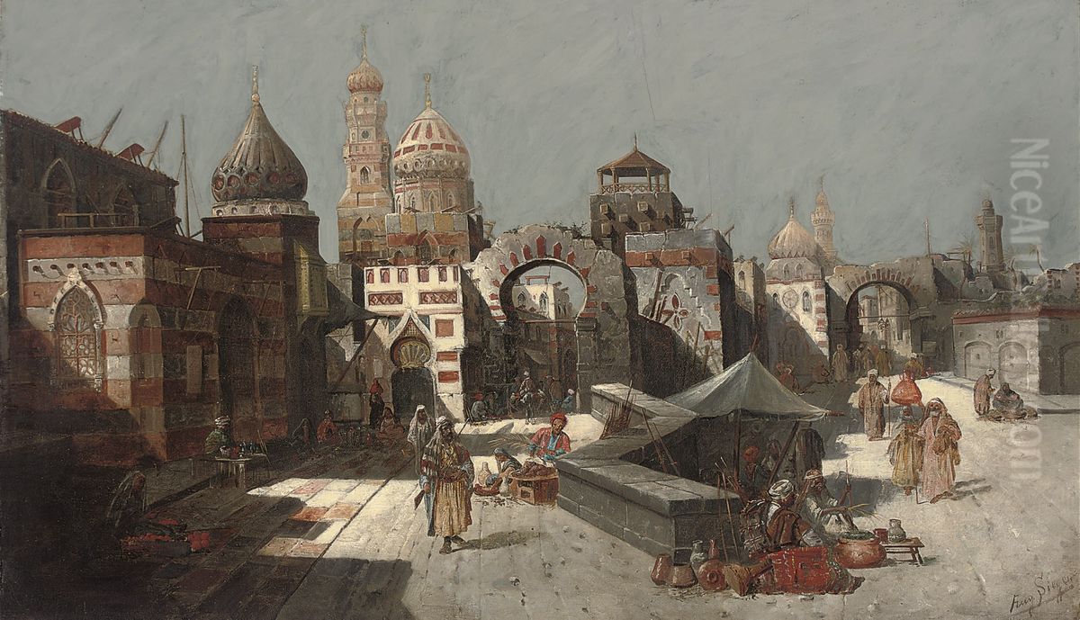 Traders at the city gates Oil Painting by August von Siegen