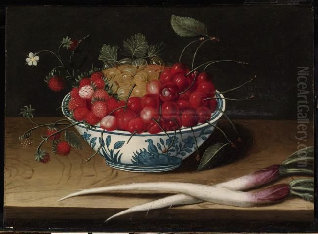Still life with fruit in a porcelain bowl Oil Painting by Abraham Gibbens